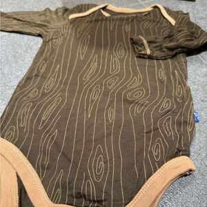 Kickee Pants Long Sleeve Onesie Brown Wood Grain Print